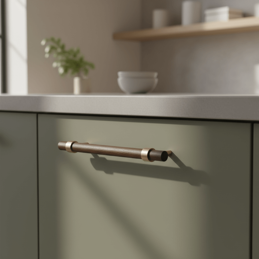 Håndtak CH025W | Valnøtt + Messing